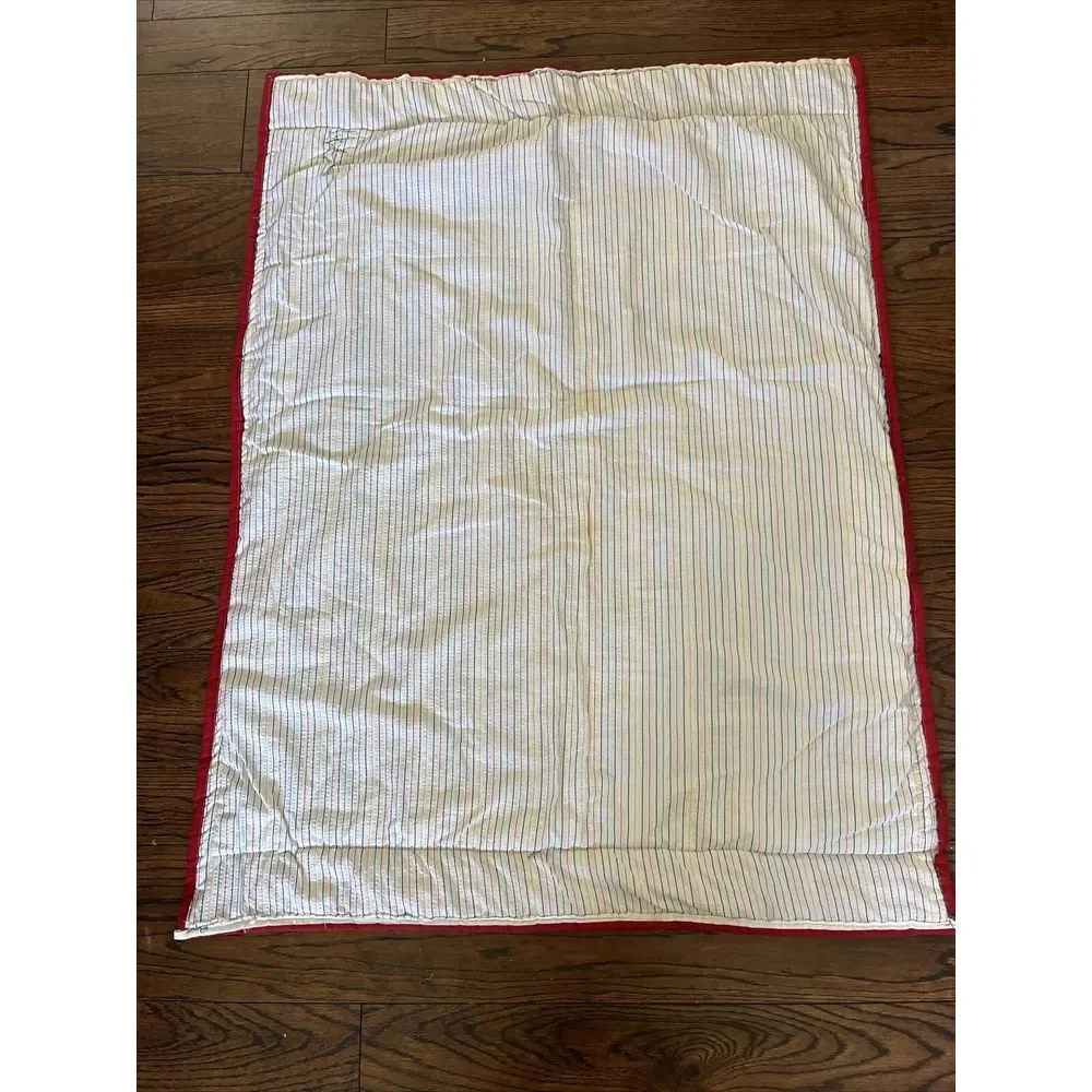 Vtg Quilted Baby blanket CHRISTMAS spell out Red Angels‎ Stockings Santa Striped